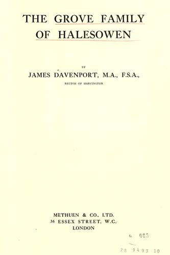 Cover for Grove family of Halesowen.