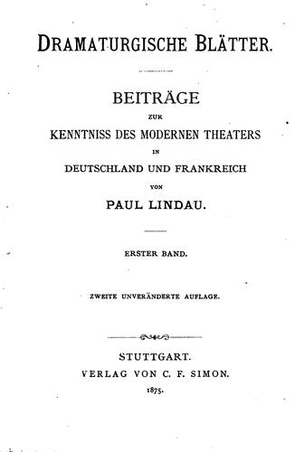 Cover for Dramaturgische Blätter: Beiträge zur Kenntniss des modernen Theaters in Deutschland und Frankreich