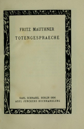 Cover for Totengespraeche