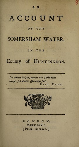 Cover for An account of the Somersham water. In the county of Huntingdon