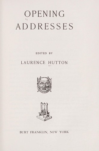 Cover for Opening addresses.