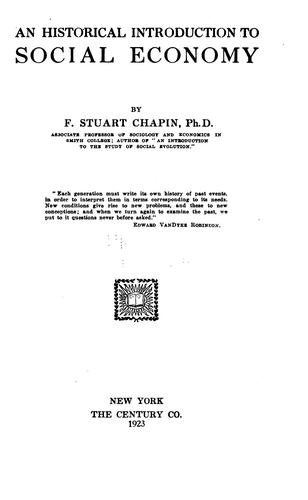 Cover for An  historical introduction to social economy