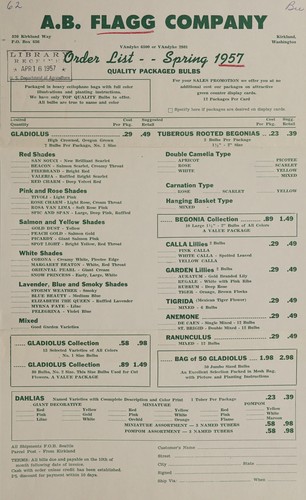 Cover for Order list - spring 1957