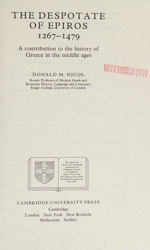 Cover for The despotate of Epiros, 1267-1479