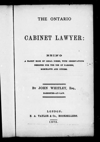 Cover for The Ontario cabinet lawyer
