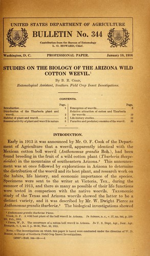 Cover for Studies on the biology of the Arizona wild cotton weevil