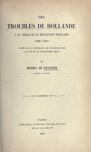 Cover for  troubles de Hollande