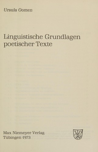Cover for Linguistische Grundlagen poetischer Texte.