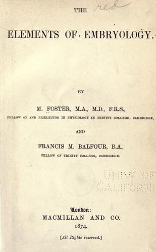 Cover for The elements of embryology.