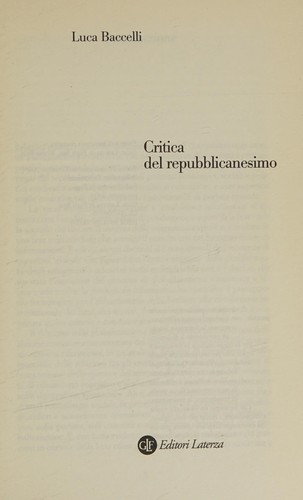 Cover for Critica del repubblicanesimo