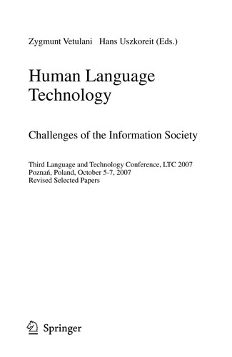 Cover for Human Language Technology. Challenges of the Information Society