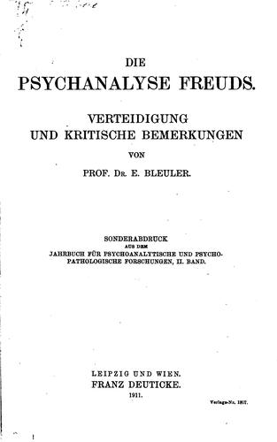 Cover for Die Psychanalyse Freuds: Verteidigung und kritische Bemerkungen