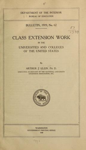 Cover for Class extension work in the universities and colleges of the United States