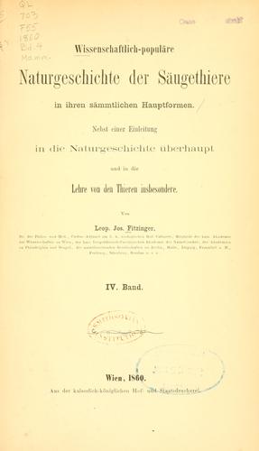 Cover for Wissenschaftlich-populäre Naturgeschichte der Säugethiere in ihren sämmtlichen Hauptformen