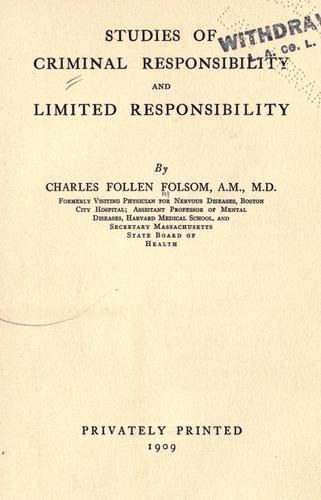 Cover for Studies of criminal responsibility and limited responsibility