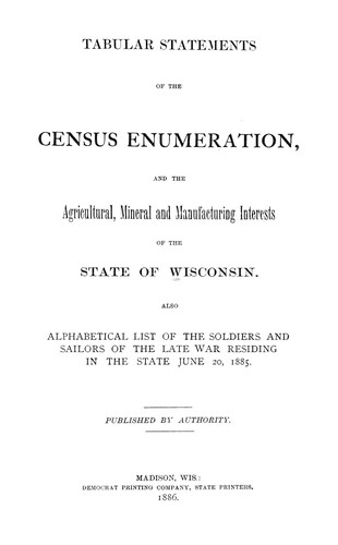 Cover for Tabular statements of the census enumeration, and the agricultural, mineral and manufacturing interests of the state...