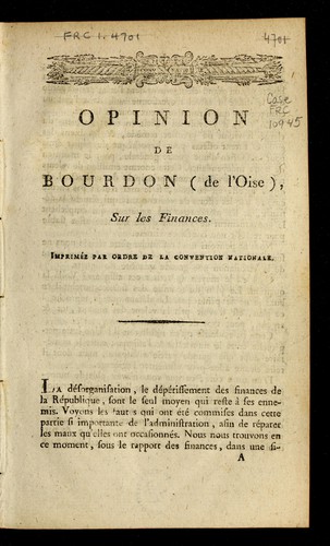 Cover for Opinion de Bourdon (de l'Oise) sur les finances