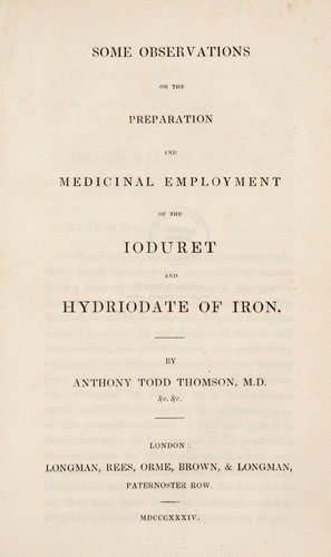 Cover for Some observations on the preparation and medicinal employment of the ioduret and hydriodate of iron