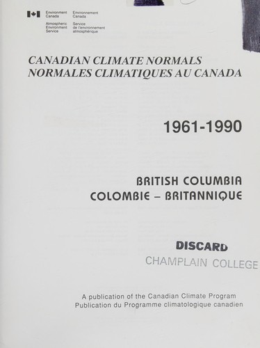 Cover for Canadian climate normals, 1961-1990 =