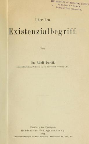 Cover for Über den Existenzialbegriff