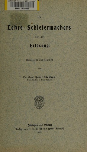 Cover for Die Lehre Schleiermachers von der Erlösung