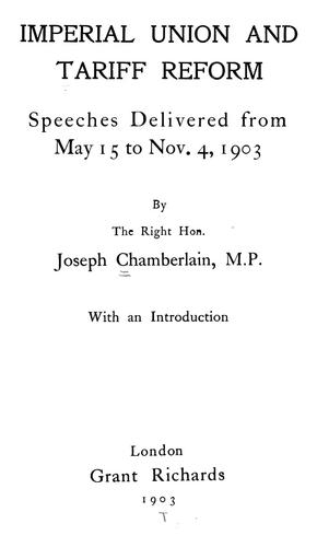 Cover for Imperial union and tariff reform