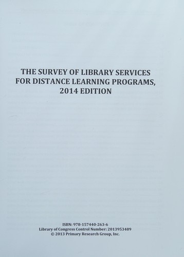 Cover for The survey of library services for distance learning programs