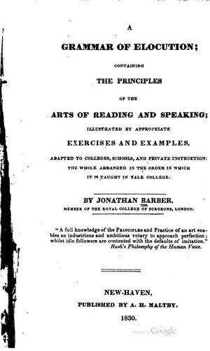Cover for A Grammar of Elocution: Containing the Principles of the Arts of Reading and ...