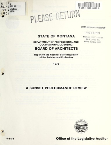 Cover for Department of Professional and Occupational Licensing, Board of Architects