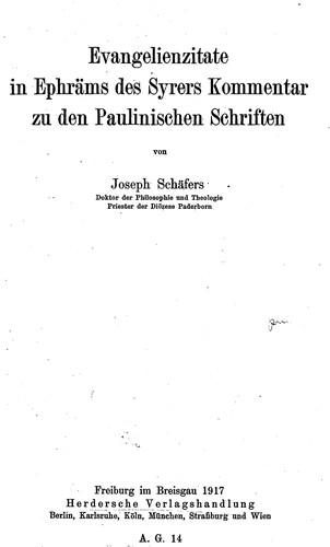 Cover for Evangelienzitate in Ephräms des Syrers Kommentar zu den Paulinischen Schriften
