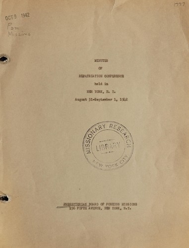 Cover for Minutes of repatriation conference held in New York, N.Y. August 31-September 1, 1942