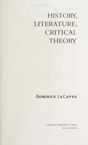Cover for History, literature, critical theory