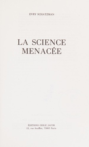 Cover for La science menacée