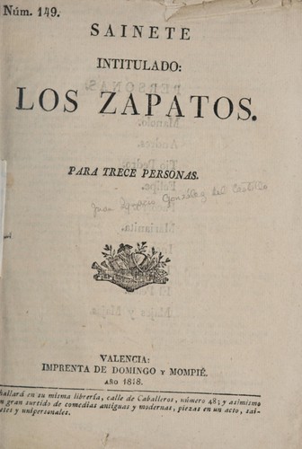 Cover for Sainete intitulado Los zapatos
