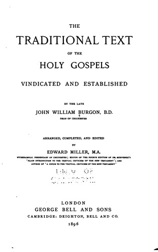 Cover for The traditional text of the Holy Gospels vindicated & established