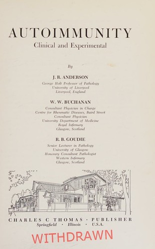 Cover for Autoimmunity, clinical and experimental