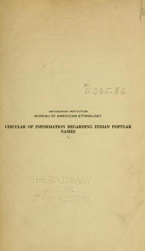 Cover for Circular of information regarding Indian popular names.