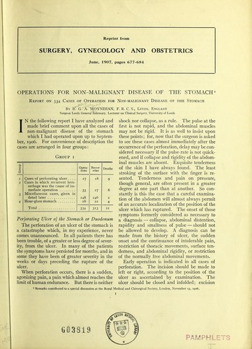 Cover for Operations for non-malignant disease of the stomach
