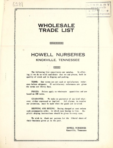 Cover for Wholesale trade list