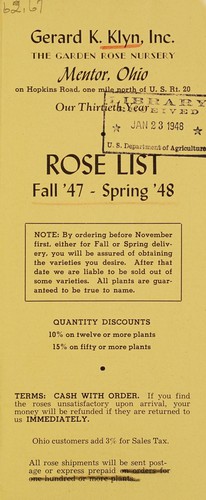 Cover for Rose list, fall '47--spring '48