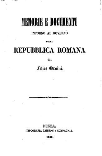 Cover for Memorie e documenti intorno al governo della Repubblica romana