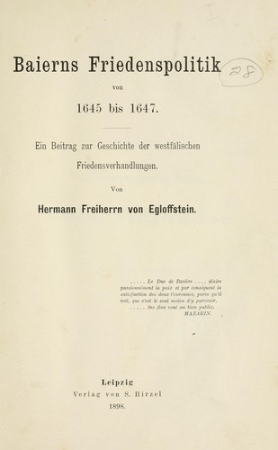 Cover for Baierns Friedenspolitik von 1645 bis 1647