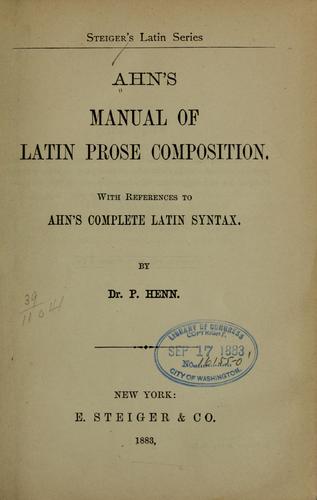 Cover for Ahn's manual of Latin prose composition