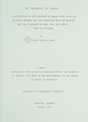 Cover for A description of the language of grades four, five and six basal readers and its comparison with the written and oral language of nine, ten, and eleven year old children