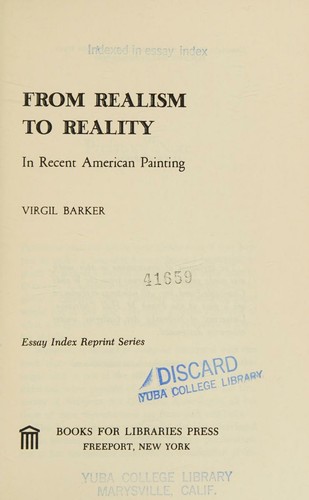 Cover for From realism to reality, in recent American painting