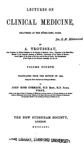 Cover for Lectures on clinical medicine delivered at the Hôtel-Dieu, Paris v. 5 1872