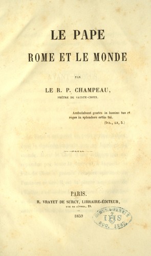 Cover for Le pape, Rome et le monde