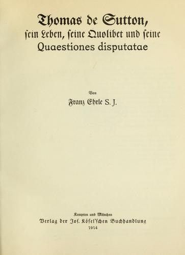 Cover for Thomas de Sutton