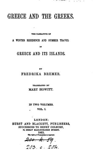 Cover for Greece and the Greeks, tr. [from Lifvet i gamla verden] by M. Howitt