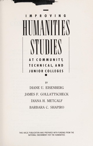 Cover for Improving humanities studies at community, technical, and junior colleges